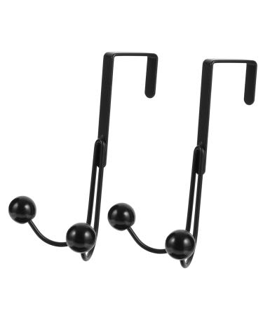 KICHOUSE 2pcs Double Hook Wall Mounted Organizer Over Door Storage Rack Door Hanger Metal Clothes Hook 14x9cm Black