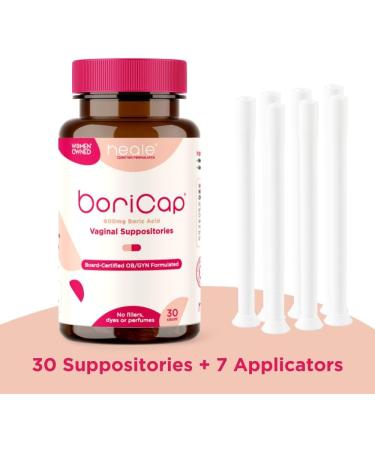BoriCap Boric Acid Suppositories 600mg - 30ct Kit for Vaginal Health Odor Relief & Feminine Hygiene - No Dyes or Fillers + 7 Applicators - Buy Online on GoSupps.com