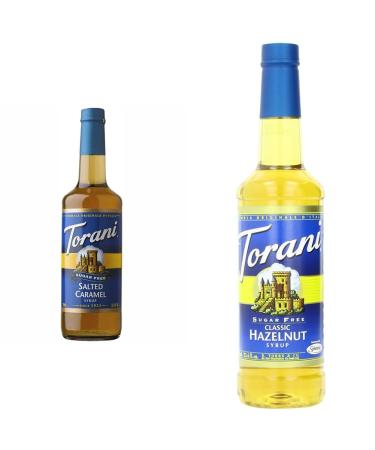 TORANI-SUGAR FREE SALTED CARAMEL SYRUP PET (PLASTIC) BOTTLE 750ML & Sugar Free Hazelnut Classic Syrup Pet Bottle 750 ml (Pack of 1) - Package May Vary