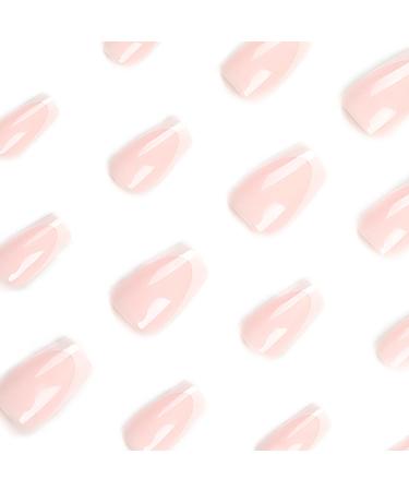 Coffin False Nails Long 24Pcs French Fake Nails - Nude Pink Full Cover Press on Nails for Women - Medium Long French Nail Tips with Glue - Buy Online on GoSupps.com