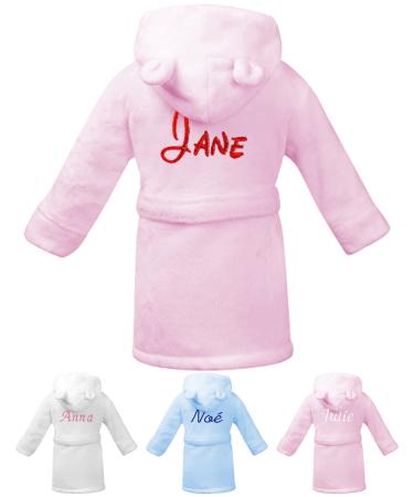 KDO Magic - Bathrobe personalized baby - morning gnawing with a embroidery - embroidered first name - several colors - with hood - gift idea for Christmas birthday 12-18 months pink