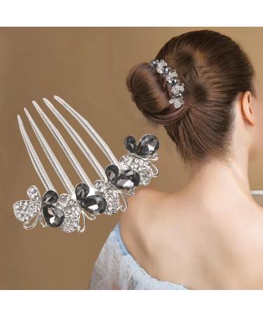 KuuGuu 3 PCS Flower Rhinestones Hair Combs Set - Wedding Hair Accessories for Women - Silver with Blue, Grey, and Champagne Rhinestones - Buy Online on GoSupps.com