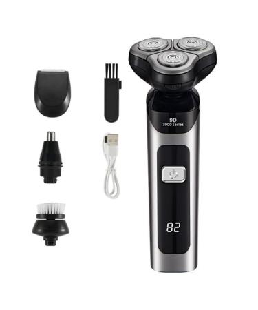 Tovmekdjn Electric Shaver LCD Digital Display Three- Floating Rechargeable Smart Waterproof Shaver Type-C Charge Silver