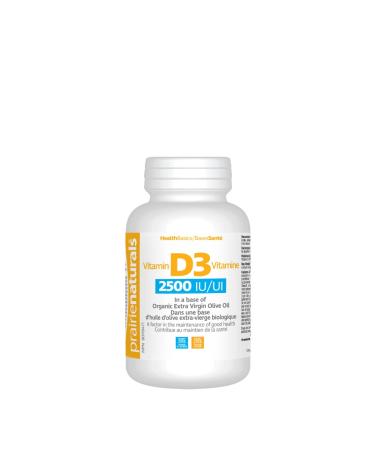 Prairie Naturals Vitamin D3 Cholecalciferol 2 500 IU in Organic Extra-Virgin Olive Oil Softgel - 90 Count