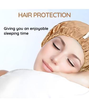 Extra Long Satin Bonnet for Women - 2 Pcs Braid & Curly Hair Bonnets - Soft Silk - Black/Golden - Buy Online on GoSupps.com