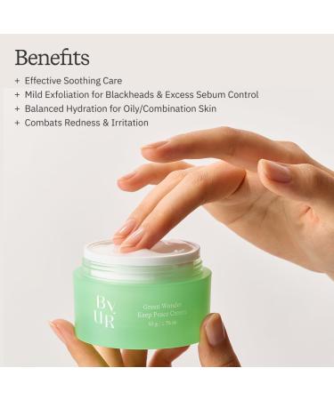 ByUR Green Wonder Keep Peace Cream - Soothing & Oil Control for Sensitive Skin Gentle Exfoliation Salicylic Acid AHA Centella Asiatica Non-Sticky Gel Facial Moisturizer Pore Care Korean Skincare - Buy Online on GoSupps.com