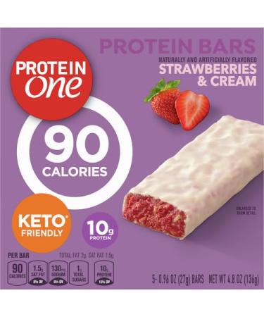 Protein One 90 Calorie Protein Bars Strawberries and Cream Keto Friendly 5 Ct 4.8 oz Strawberries and Cream 5 Count (Pack of 1) - Buy Online on GoSupps.com