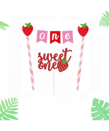 Morndew 2 Set Strawberry Sweet One/1st Cake Toppers Strawberry One Cake Banner for First Birthday Anniversary Baby Shower Wedding Party Decorations - Buy Online on GoSupps.com