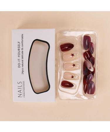 24Pcs/Set Press On Nails Brown five pointed star European and American sweet cool style False Nails Acrylic Fake Nails Full Cover Nails Artificial Finger Manicure Press on nails for Women and Girls - Buy Online on GoSupps.com