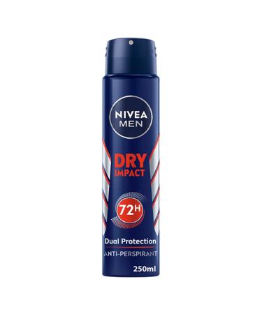 NIVEA MEN Dry Impact 72H Anti-Perspirant Deodorant Spray (250ml Pack of 6) Men's Deodorant with 72H Odour Protection Daily Use Anti-Perspirant for Men