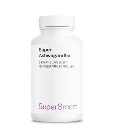 SuperSmart Super Ashwagandha 600mg per Day (Patented) - KSM-66 Ashwagandha - High Potency 5% Withanolides | Non-GMO & Gluten Free - 120 Vegetarian Capsules