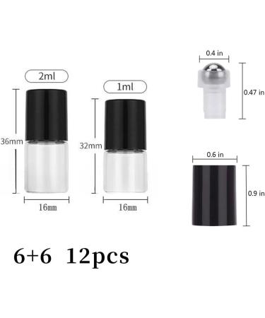 12 Pack Ksiuw Mini Clear Glass Roll-On Bottles | Refillable Essential Oil & Perfume Containers | 1ml/2ml Black Cap | Ideal for Cosmetics & Samples - Buy Online on GoSupps.com