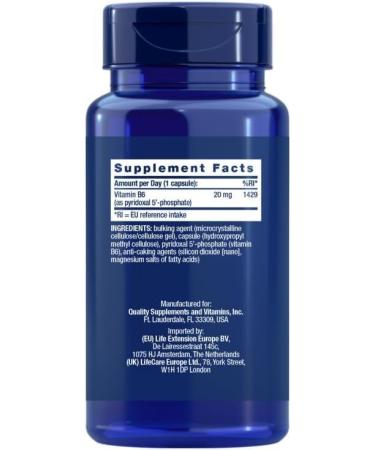 Life Extension - Pyridoxal 5'-Phosphate 20 mg 150 G lules V g tariennes Soutient le Syst me Nerveux le M tabolisme nerg tique le M tabolisme du Glycog ne et la Sant Cardiaque - Buy Online on GoSupps.com