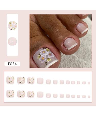 Short Square Floral Design Press On Toenails - 24Pcs Glossy False Acrylic Toe Nails for Women - Buy Online on GoSupps.com