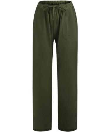 Dazlor Linen Pants for Women | High Waist Drawstring Beach Pants | Casual Summer Wide Leg Trousers in Green | Petite to Plus Size | X-Large - Buy Online on GoSupps.com