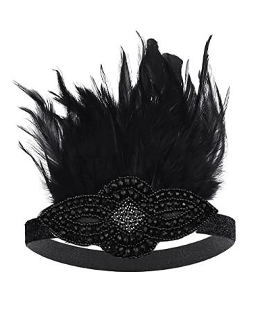 FGSS 1920s Flapper Headpiece Headband Accessories - Roaring 20s Feather Great Gatsby Hair Accessories for Women Black-1