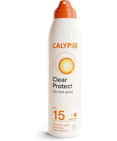 Calypso Clear Protect Dry Mist Spray SPF15 | Water Resistant sun spray | Non-greasy sun protection | Continuous Spray | 175ml 175 ml (Pack of 1) - Buy Online on GoSupps.com