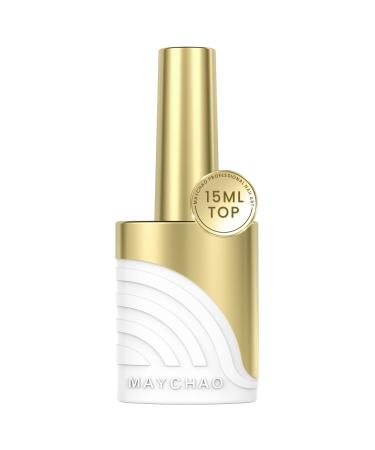 MAYCHAO Glossy Gel Top Coat 15ml Gel No Wipe Glossy Top Coat Soak Off Nail Lamp Gel Nail Polish Glossy Finish Long Lasting for Home Nail DIY Manicure 0.5 OZ