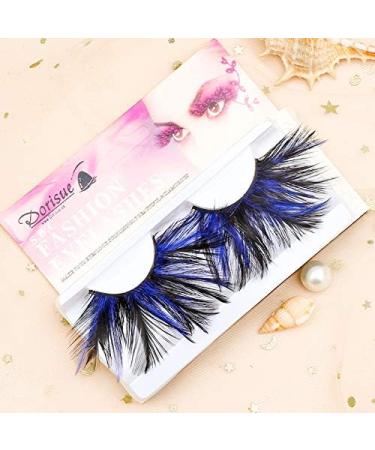 Dorisue Halloween eyelashes Double Lip Black with Blue Big Extra Long Feather eyelashes Long and Thick Exaggerated False Eyelashes Extension for Women Girls Cosplay Fancy Ball Halloween (Blue) - Buy Online on GoSupps.com