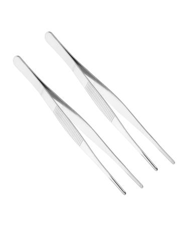 Heyiarbeit 2pcs 7-Inch Lenght Stainless Steel Straight Blunt Tweezers with Serrated Tip Daily Garden Tool