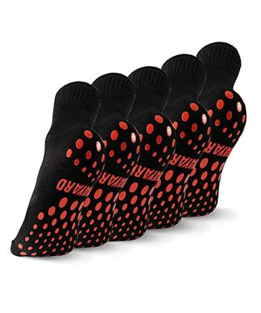 NOVAYARD 5 Pairs Non Slip Socks Hospital Non Skid Sticky Grip Socks Yoga Pilates Socks Men Women Black Large
