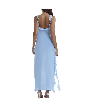 Women Summer Sleeveless 2024 Casual Dresses Crewneck Bohemian Floral Printed Flowy Swing Sundress with Pockets 1079-zayeh-a-blue XL