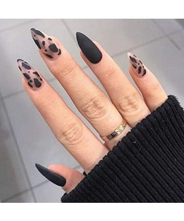 Brishow coffin artificial nails black leopard false nails ballerina acrylic press the nails full cover 24 pieces for women and girls
