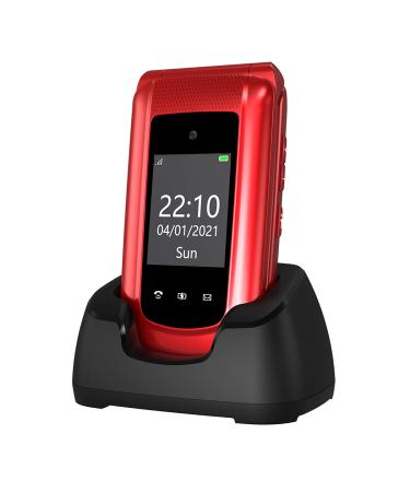 uleway Big Button Mobile Phone for Elderly Pay As You Go Flip Cell Phone Unlocked Senior Mobile Phone with SOS Emergency Button Charging Dock 1000mAh Battery (Red) Red(with cradle)