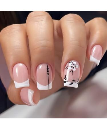 3 Packs French Press On Nails Medium - Black & White Glossy Fake Nails with Glue - 72 Pcs Acrylic Stick on Nails for Women - Buy Online on GoSupps.com