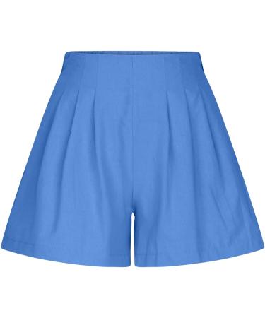 SHOPESSA Pleated Linen Shorts - Women's Casual Summer Beach Shorts - X-Large Blue - Buy Online on GoSupps.com
