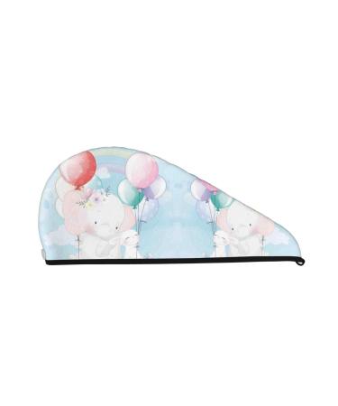 Cute Elephant Bunny Flying with Balloon Microfiber Hair Towel Soft Super Absorbent Hair Towel Wrap for Women Coral Velvet Quick Dry Hair Cap for Long Curly and Thick Hair