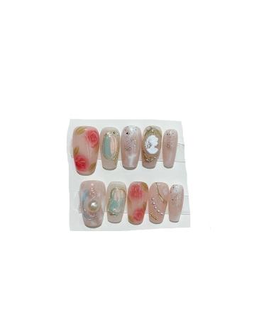 Handmade acrylic pink blush wearable false nails with glue full cover short press on nails lovely girls Nail enhancement (Color : 3 Size : S)