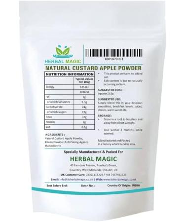 Herbal Magic Custard Apple Powder - Pure & Natural for Vibrant Smoothies, Shakes, Juices, Baking - 100g Pack - Irresistibly Delicious for Active Lifestyles - Buy Online on GoSupps.com