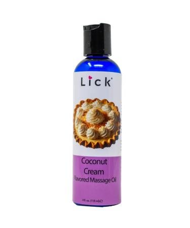 Lick Coconut Cream Flavored Massage Oil - Body Oil Vitamin E Oil Enriched Non-Greasy for Women Ideal for Date Night - Warming Edible and Perfect for Couple's Enjoyment 4 oz