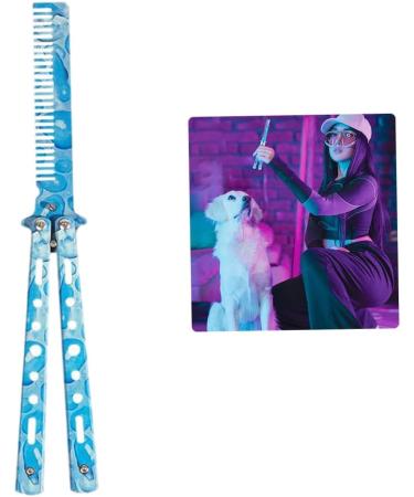 Butterfly Knife Comb Stainless Steel Comb Trainer Unsharpened Slice Butterfly Training Comb for Beginner Aqua Blue - Buy Online on GoSupps.com
