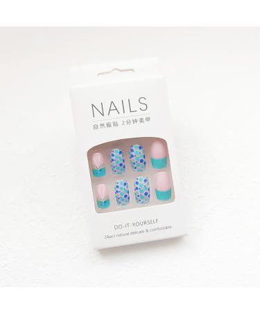 24pcs Glossy Square Press on Nails - Blue Green Butterfly Design | Medium Fake Acrylic Nails for Women - Full Cover Glue on Nail Art - Buy Online on GoSupps.com
