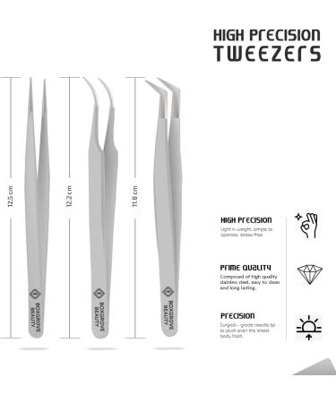 Pack of 3 Stainless Steel Lash Tweezers â€“ Straight & Curved Tip Tools for Eyelash Extensions - Buy Online on GoSupps.com