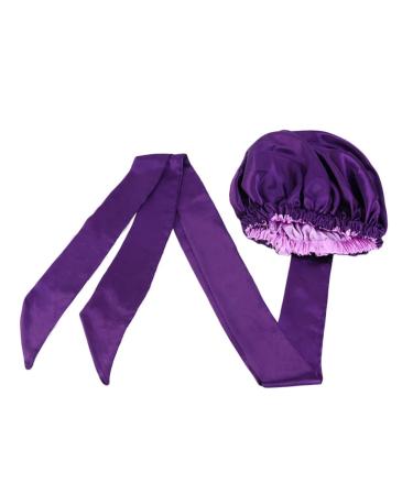 Satin Bonnet for Black Women  African Print Head Scarf Hair Wrap for Curly Long Hair Braids Sleeping Purple