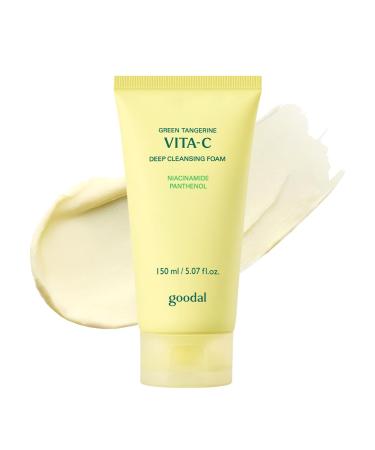 GOODAL Green Tangerine Vitamin C Cleansing Foam for Sensitive Skin | Gentle Formula for Deep Cleansing Rich Daily Foaming Face Wash Non-Irritating Clarifying Moisturizing (5.07 fl oz)
