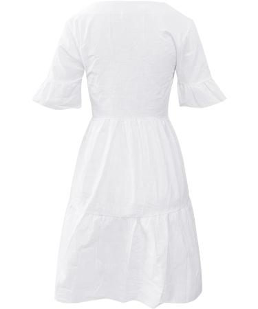 Flowy Ruffle White Mini Dress - Solid V-Neck A-Line Dress for Women | XX-Large - Buy Online on GoSupps.com