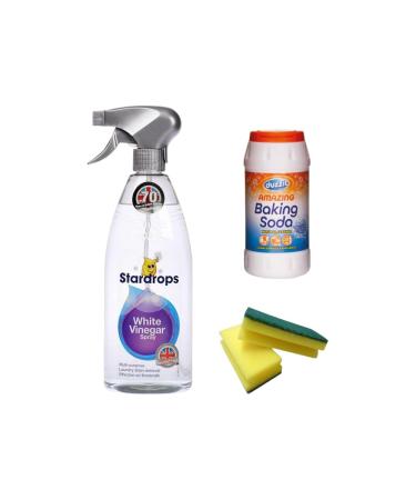 Baking Soda White Vinegar for Cleaning with Sponge - Bundled with Duzzit Amazing Baking Soda For Cleaning | Stardrops White Vinegar | Tough Stain Remover | 2 X Sponge(4PK)
