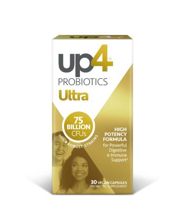 up4 Ultra High Potency Probiotic Supplement for Men & Women, Immune + Digestive Support, 75 Billion CFUs Guaranteed, 9 Probiotic Strains, Non-GMO, Gluten Free, Vegan, 30 Count (Amazon Exclusive)