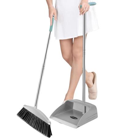 Broom and Dustpan Set for Home - Dust Pans with Long Handle | Outdoor Indoor for Home Kitchen Must Haves for Home Grey - Buy Online on GoSupps.com
