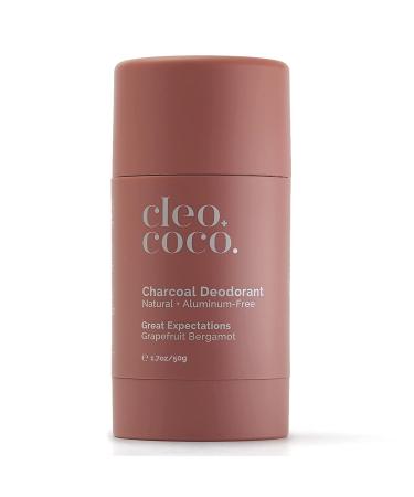 Cleo+Coco Natural Deodorant for Women & Men, Aluminum Free with Coconut Oil & Activated Charcoal, Made in USA - Great Expectations, Grapefruit Bergamot 1.7oz