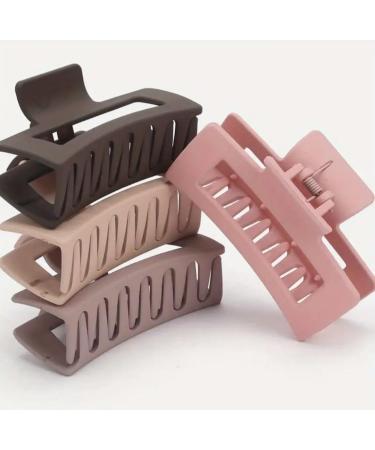 Generic Hair Claw Clips Strong Hold Rectangle Hair Clip Matte Solid Colour Hair Styling Accessories for Women and Girls (4 Colours) Powdered coffee