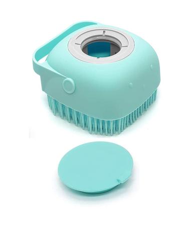 Pet Dog Bath Brush Soft Silicone Dog Shampoo Brush , Brush Hair Fur Grooming Cleaning Brush Soft Shampoo Dispenser (Blue)