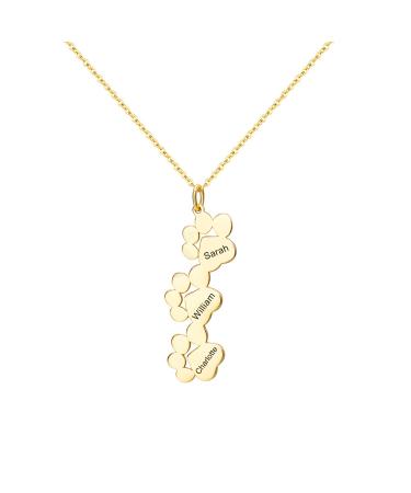 Exlarify personalized paw print necklace memorial necklace with personalized names for dog lovers pet memorial jewelry for animal lovers mom necklace with children's name mothers day gift 3-gold