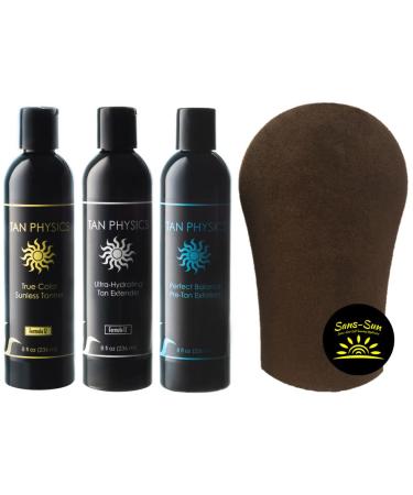 Tan Physics True Color Combo w/Tanning Mitt - Exfoliator Extender and Tanner all in ONE package comes with Tanning Mitt by Sans-Sun