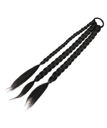 minkissy Ponytail Three Strand Braid Ponytail Extension Braided Hair Piece Elastic Hair Bands Braid Hair Band Braid Extensions Ponytails Long Braided Wig Hair Extensions for Braids Girl 45X6CM Black