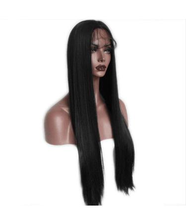 Silky Long Straight Black Lace Front Wig - 18in Heat Resistant Synthetic Hair for Daily & Cosplay | Ladies Party Hairpieces - Buy Online on GoSupps.com